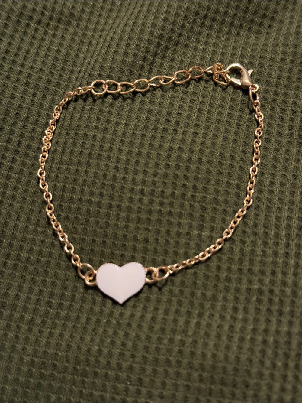 Gold Chain Bracelet with White Heart Charm